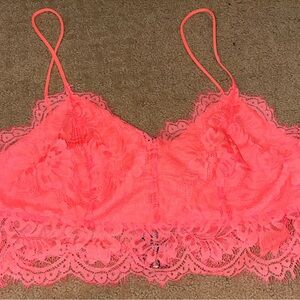 Topshop Pink Lace Bralette Zipper Back Adjustable Strap Wireless Sheer US 8